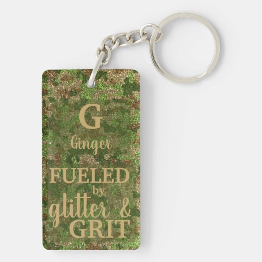 Militaire groene camouflage glitter camo naam sleutelhanger (achterkant)