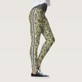 militaire groene camouflage wit / grijze streep leggings