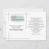 Militaire groene vlag bij het houden van geheugen  bedankkaart (Achterkant)