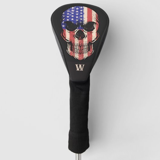 Militaire Grunge USA Vlaggenschedel Monogram Initi Golfheadcover (Voorkant)