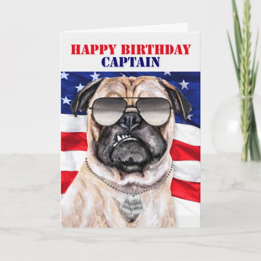 Militaire kapitein Birthday Funny Pug Dog Kaart (Voorkant)