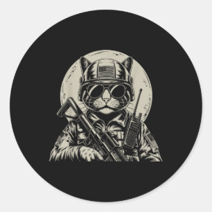 Militaire kat Tactische Gear Veteraan Soldaat Funn Ronde Sticker