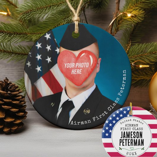 Militaire Kerstcadeau Airman Foto Soldaat Naam Keramisch Ornament