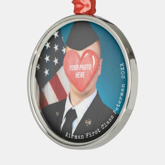 Militaire Kerstcadeau Airman Foto Soldaat Naam Metalen Ornament (Links)