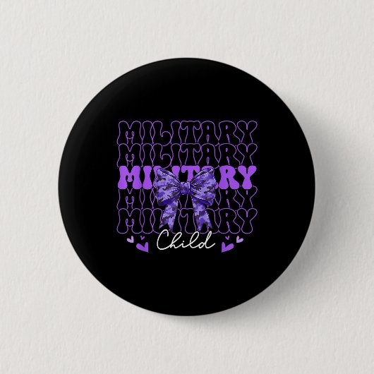 Militaire kind Coquette Bow Paarse omhoog Camo Kin Ronde Button 5,7 Cm (Voorkant)