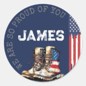 Militaire Laarzen Vlag BLAUW Gaande Weg Party Pick Ronde Sticker (Voorkant)