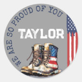 Militaire laarzen Vlag GRIJS Gaande Weg Party Pick Ronde Sticker (Voorkant)