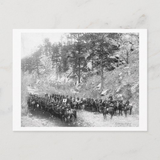 Militaire Mannen in rijen op foto van Horseback Briefkaart (Voorkant)