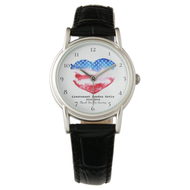 *~* Militaire Moeder Veteraan Rood Wit Blauw Hart  Horloge (Voorkant)