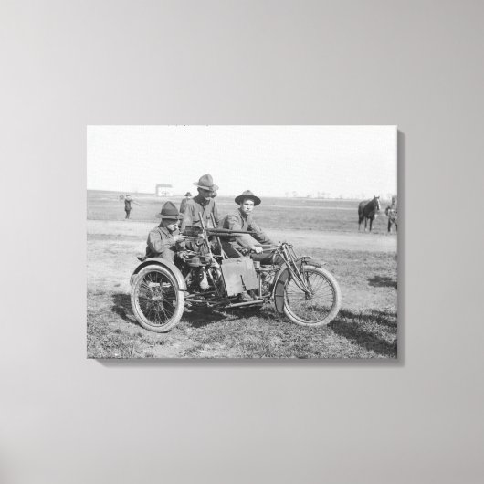 Militaire motorfiets met Pistool van sidecar en ma Canvas Afdruk (Voorkant)