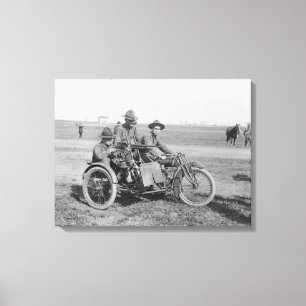 Militaire motorfiets met Pistool van sidecar en ma Canvas Afdruk