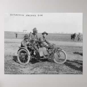 Militaire motorfiets met Pistool van sidecar en ma Poster