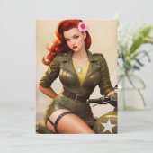  militaire motorfiets pinup Wenskaart Feestdagenkaart (Staand voorkant)