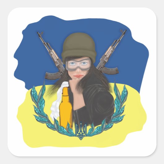 Militaire Oekraïense vrouw. Oekraïne sterk Vierkante Sticker (Voorkant)