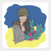 Militaire Oekraïense vrouw Vierkante Sticker (Voorkant)