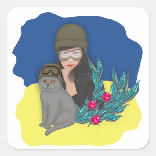 Militaire Oekraïense vrouw Vierkante Sticker (Voorkant)
