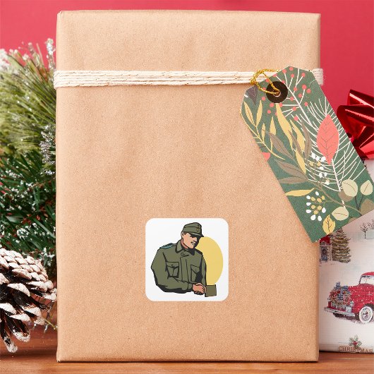 Militaire officier retro leger soldaat vierkante sticker