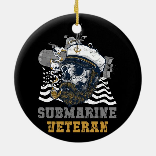 Militaire Onderzeeboot Veteraan Skull Captai Keramisch Ornament (Achterkant)