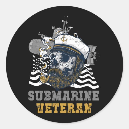Militaire Onderzeeboot Veteraan Skull Captai Ronde Sticker (Voorkant)