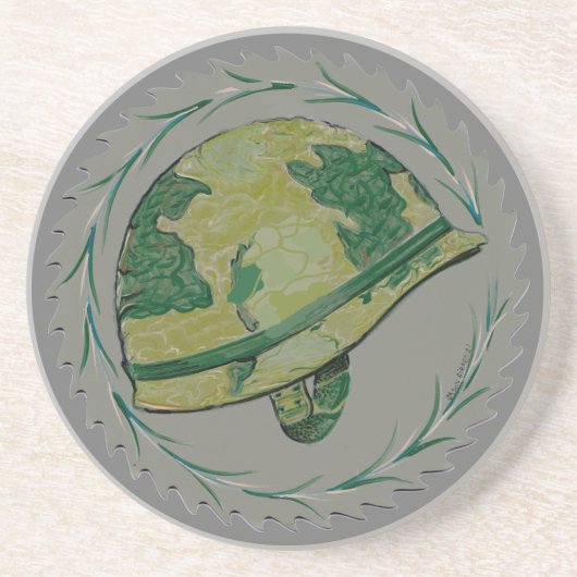 militaire oorlogshHelm Zandsteen Onderzetter (Voorkant)