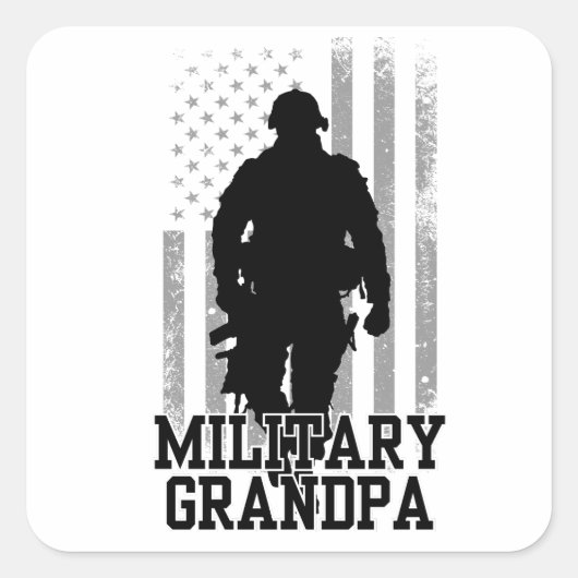 Militaire Opa Vierkante Sticker (Voorkant)