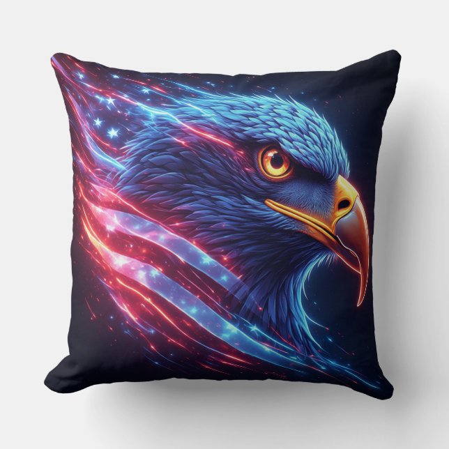 Militaire Patriottische Neon Adelaar Kunstwerk Kussen (Voorkant)