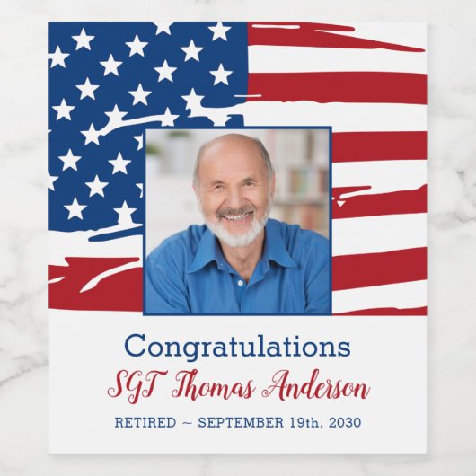 Militaire Pensioenfoto Patriottische Amerikaanse v Wijn Etiket (Enkel label)