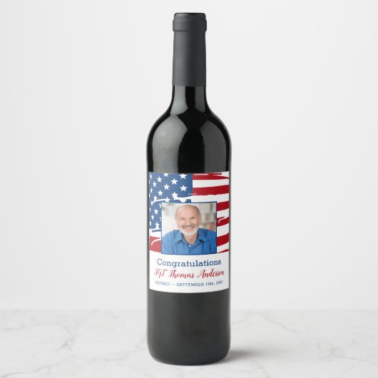 Militaire Pensioenfoto Patriottische Amerikaanse v Wijn Etiket (Voorkant)