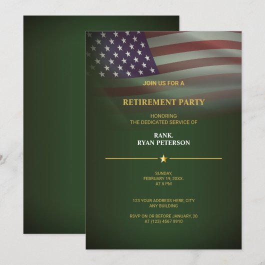 Militaire Pensioenpartij - Amerikaanse vlag groen Kaart (Voorkant / Achterkant)