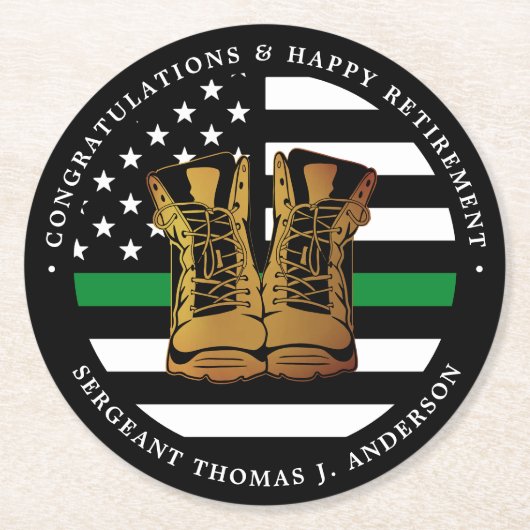 Militaire Pensioenpartij Thin Green Line Boots Ronde Kartonnen Onderzetter (Voorkant)