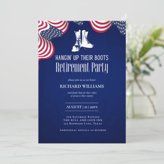 MILITAIRE PENSIONERING Hanging Up Hun Laarzen US V Kaart (Staand voorkant)