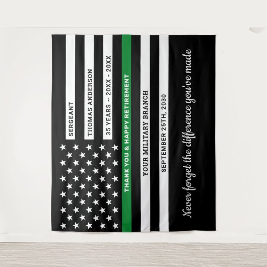 Militaire pensionering op maat van de groene lijn wandkleed (Voorkant)