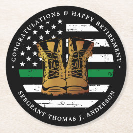 Militaire pensionering Thin Green Line Flag Army Ronde Kartonnen Onderzetter