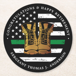 Militaire pensionering Thin Green Line Flag Army Ronde Kartonnen Onderzetter