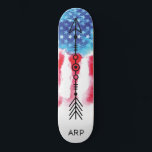 *~* Militaire PIJL Rode Witte Blauwe Vlag Persoonlijk Skateboard<br><div class="desc">* Energetisch verbeterd / impueert ARROW silhouet op de Amerikaanse vlag * Patriottische Amerikaanse vlag met een ARROW silhouet. Ja. Dit ontwerp toont de Amerikaanse vlag, ook wel bekend als Old Glory en Stars and Stripes. Dit Waterverf Amerikaanse vlagontwerp bevat de kleuren Rood Wit Blauw in de vorm van sterren...</div>
