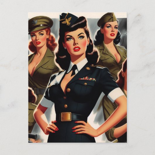  Militaire Pin-up Briefkaart (Voorkant)