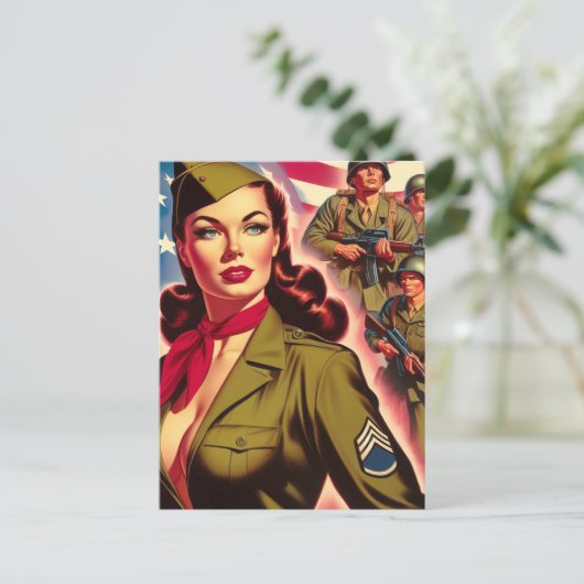 Militaire Pin-up Briefkaart (Staand voorkant)