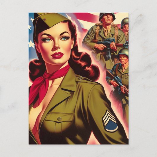 Militaire Pin-up Briefkaart (Voorkant)