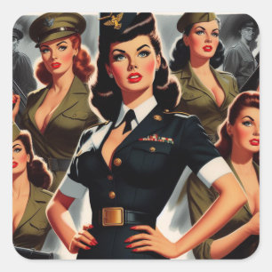  Militaire Pin-up Vierkante Sticker