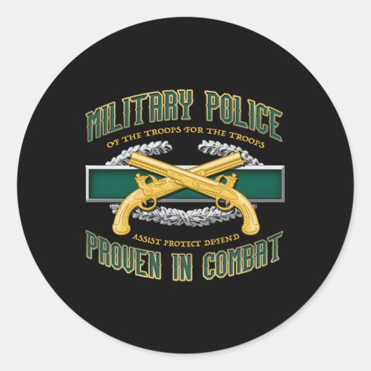 Militaire politie bewezen in strijd ronde sticker (Voorkant)