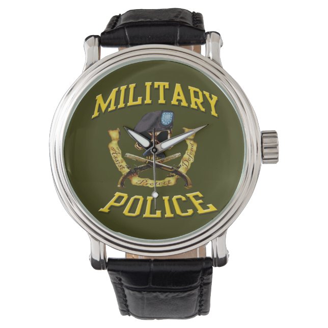 Militaire Politie Schedel met gekruiste pistolen p Horloge (Voorkant)