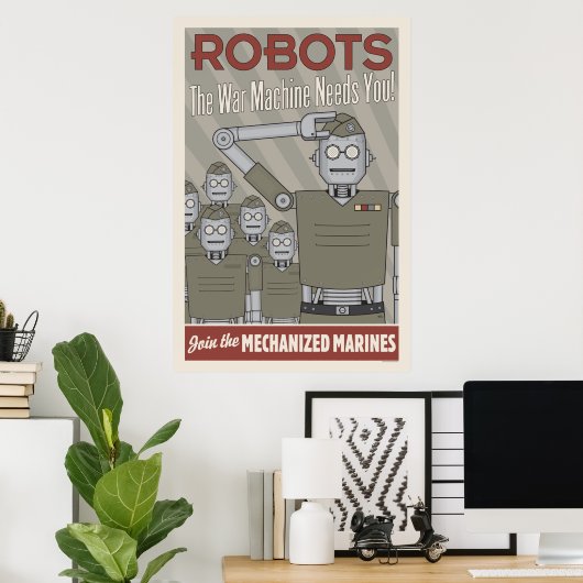 Militaire propaganda tegen  stijl Robot Poster (Thuiskantoor)
