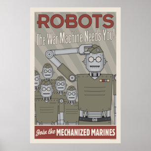 Militaire propaganda tegen  stijl Robot Poster