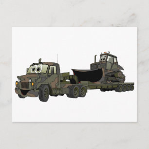 Militaire Semi Bulldozer Flatbed Cartoon Briefkaart