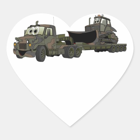 Militaire Semi Bulldozer Flatbed Cartoon Hart Sticker (Voorkant)