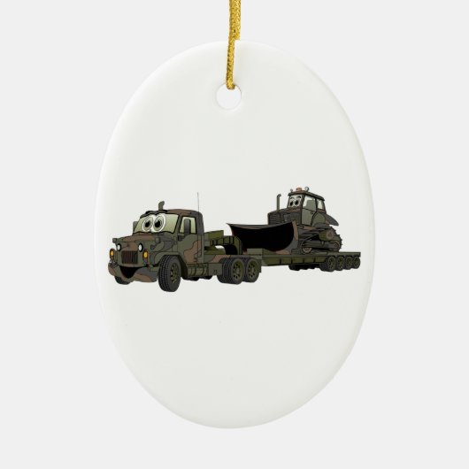 Militaire Semi Bulldozer Flatbed Cartoon Keramisch Ornament (Voorkant)