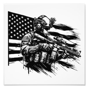 Militaire soldaat Amerikaanse vlag Patriottische k Foto Afdruk