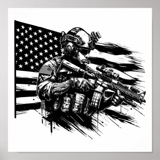 Militaire soldaat Amerikaanse vlag Patriottische k Poster (Voorkant)