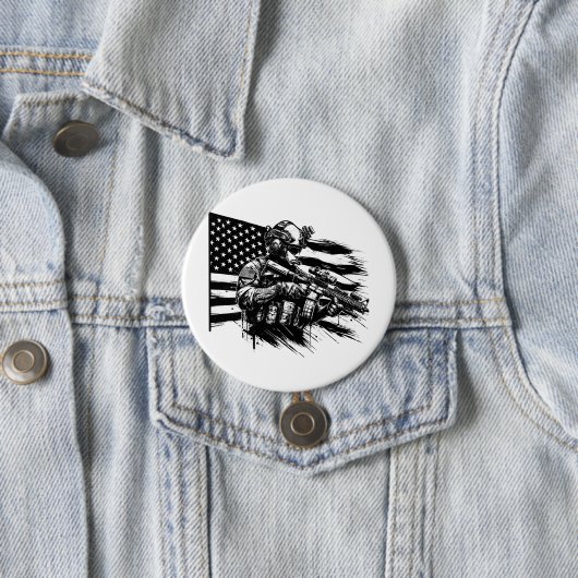 Militaire soldaat Amerikaanse vlag Patriottische k Ronde Button 7,6 Cm (In situ)