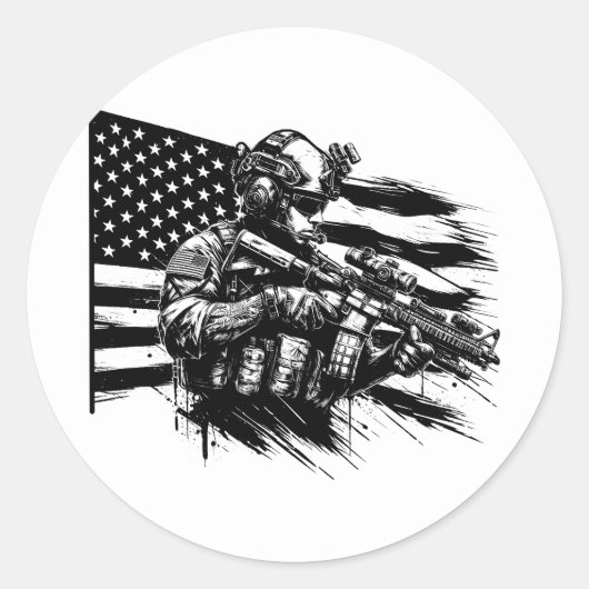 Militaire soldaat Amerikaanse vlag Patriottische k Ronde Sticker (Voorkant)